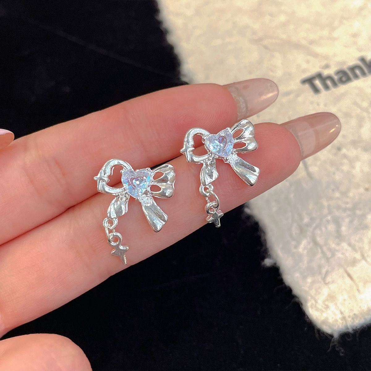 Bow Female Sier Needle Niche Design Earrings