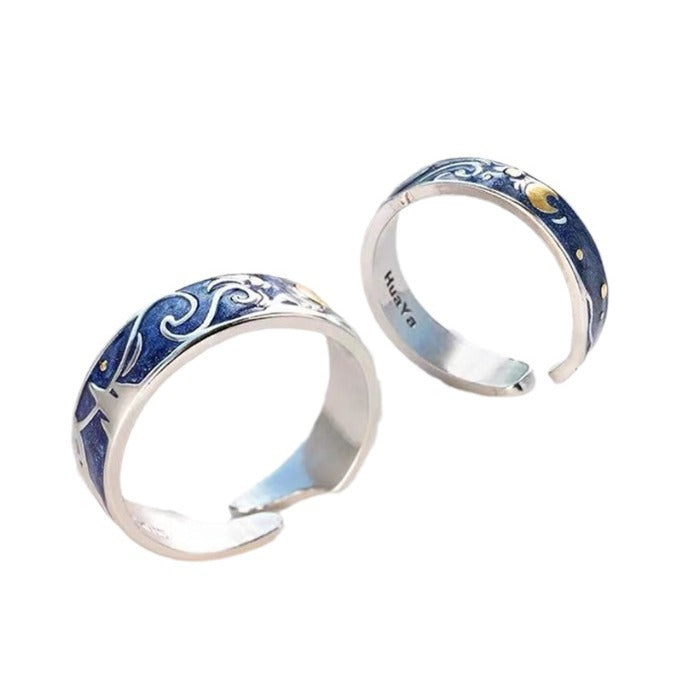 Women's & Men's Gogh Starry Design Fashion Open-end Personality Sun Moon Star Ring