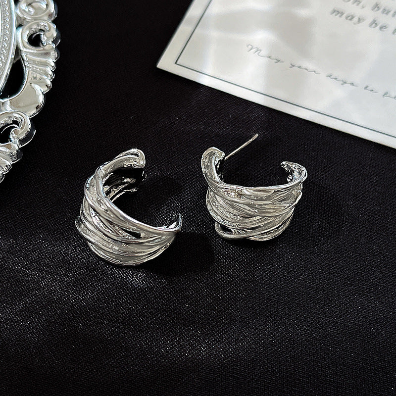 Metal Pleated Geometric Simple Minority Sier Series Earrings