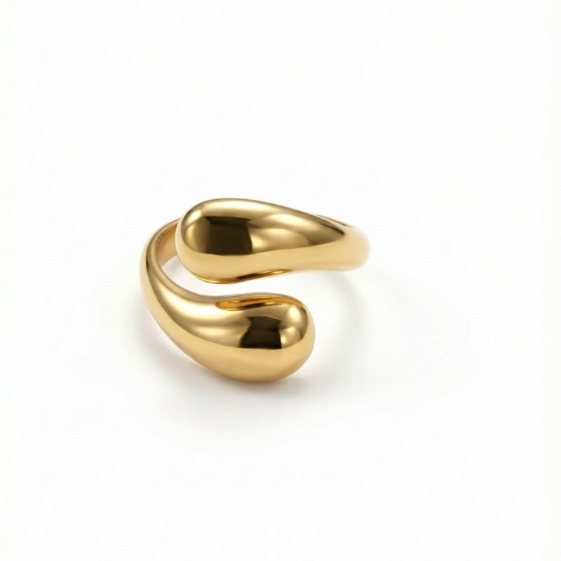 Women's French Minimalist Glossy Water Drop Open Gold-plated Niche Ring