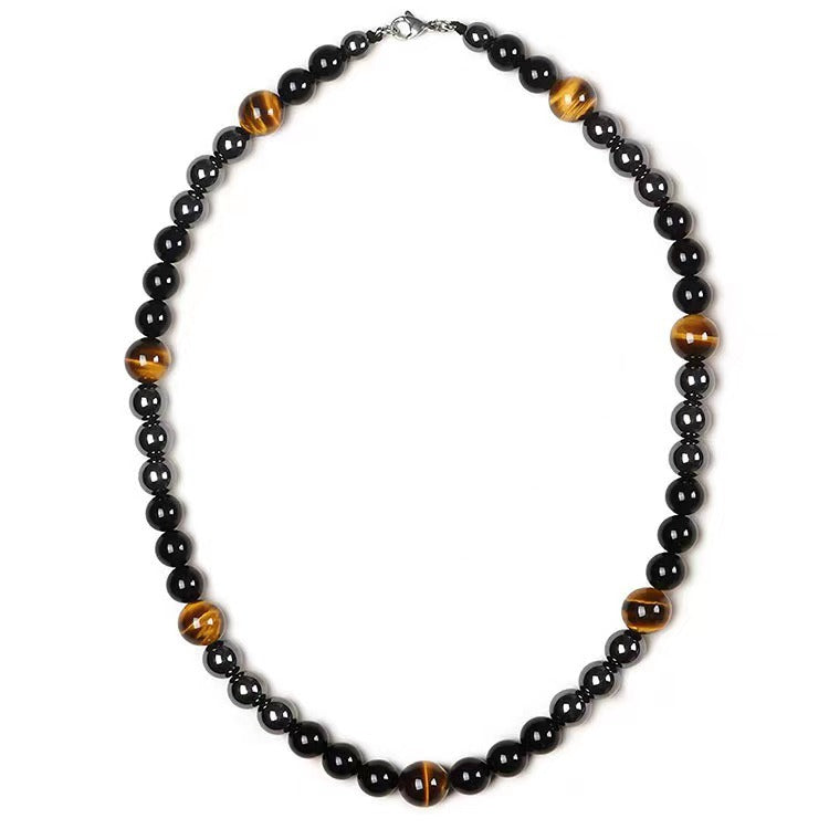 Men's Brocade Tigereye Hematite Obsidian Triple Protection Necklaces