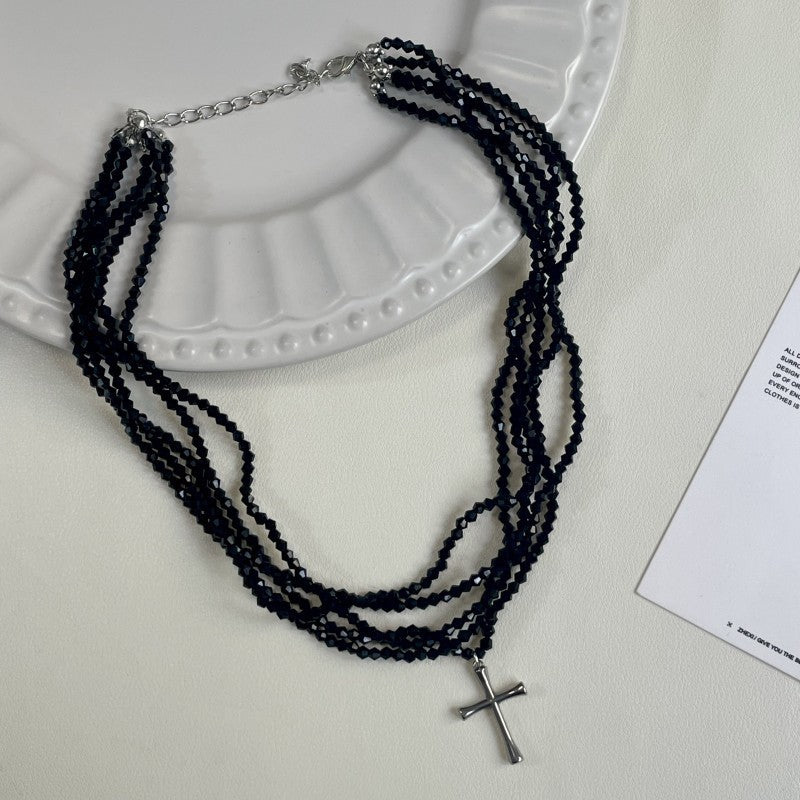 Light Luxury Exquisite Red Beaded Cross Female Sweet Cool Necklaces
