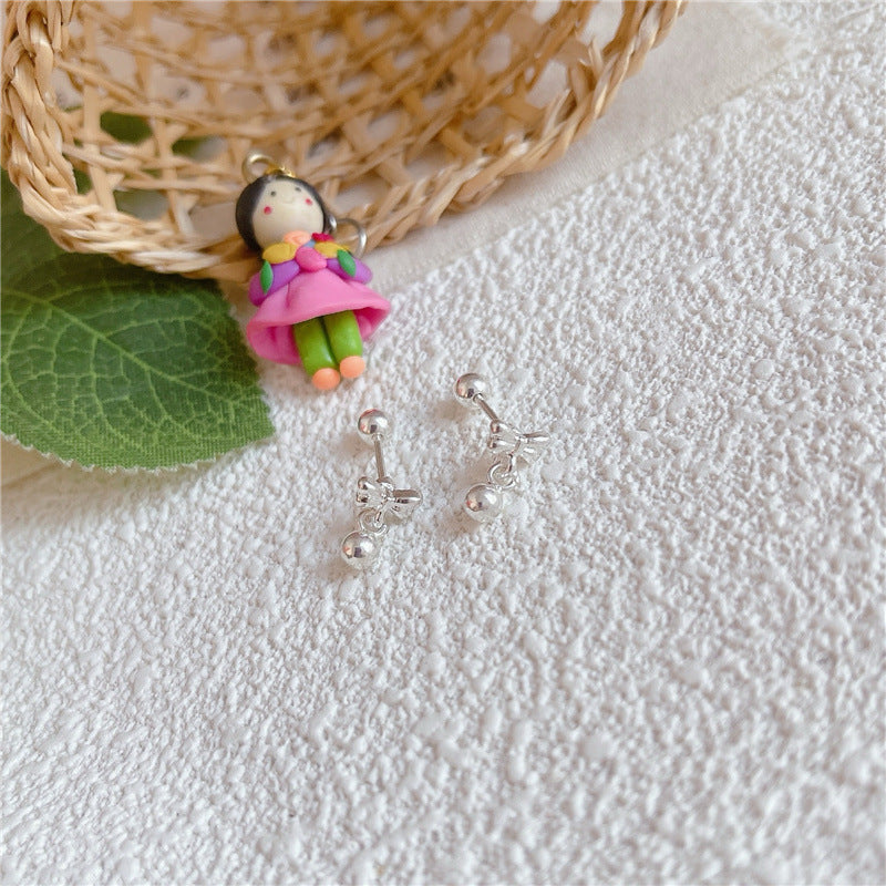 Women's Exquisite Mini Bow Sier Screw Fashion Earrings