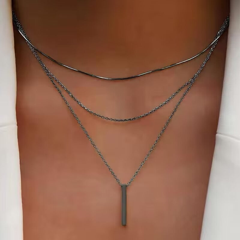 Women's Twin Diamond Small Vertical Stripes Clavicle Pendants
