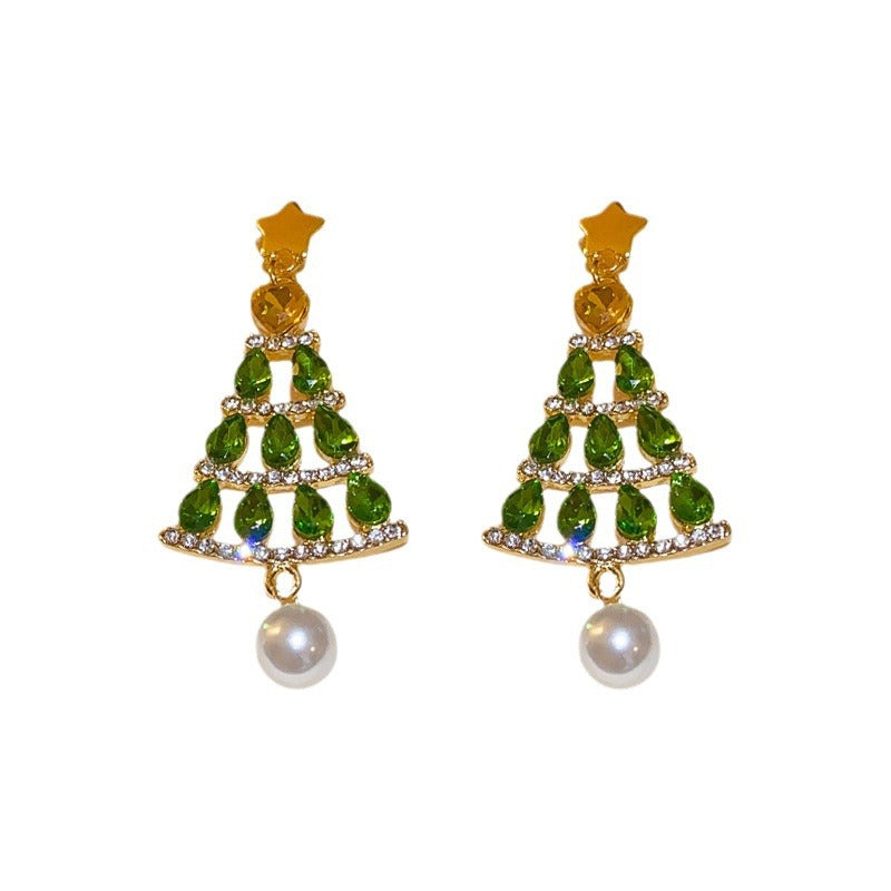 Star Pearl Fashionable Elegant Christmas Tree Earrings