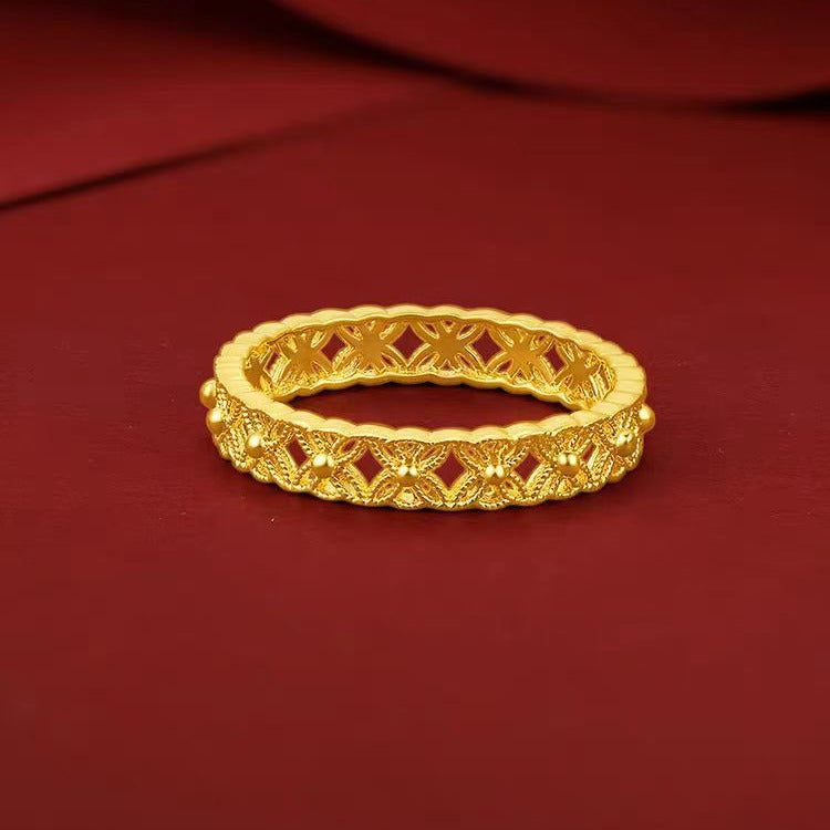 Flower Lace Brass Gold-plated Copper Coin Pattern Closed Valentine's Day Ring