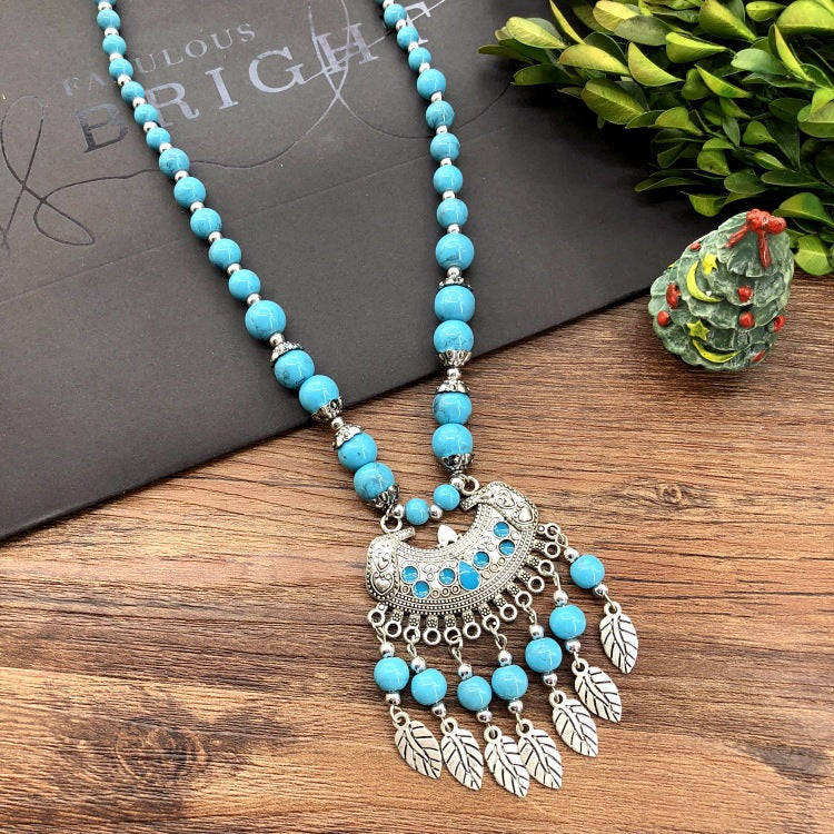 Women's Chain Moon Flower Colorful Beads Headdress Necklaces