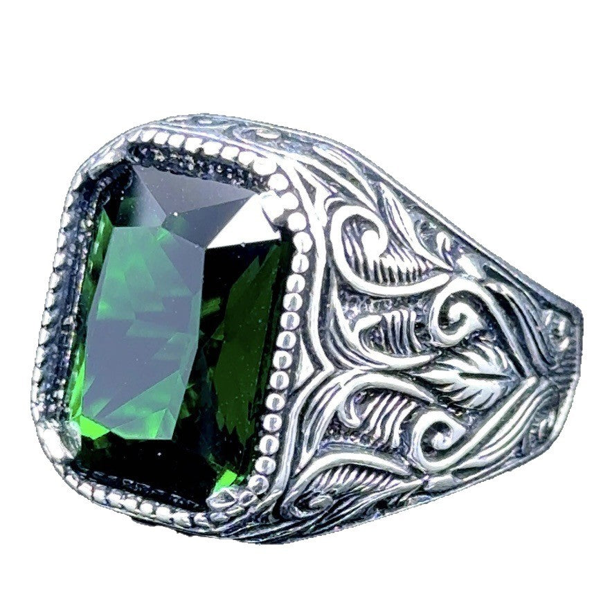 Men's Super Creative Inlaid Square Antique Sier Electroplated Pattern Fashion Domineering Rings