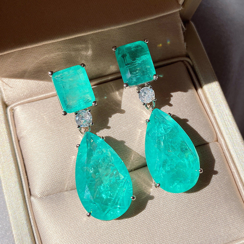 Women's Trendy Pear-shaped Imitation Paraiba Emerald Big Water Drop Rings