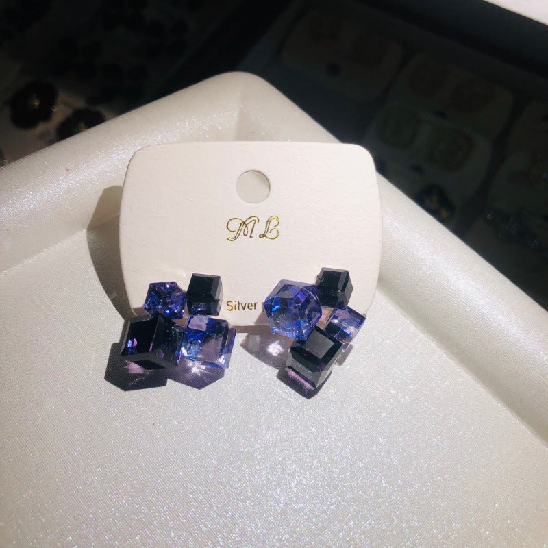 Women's Elegant For Stereo Rhinestone Fashion Fantasy Crystal Cube Stud Earrings