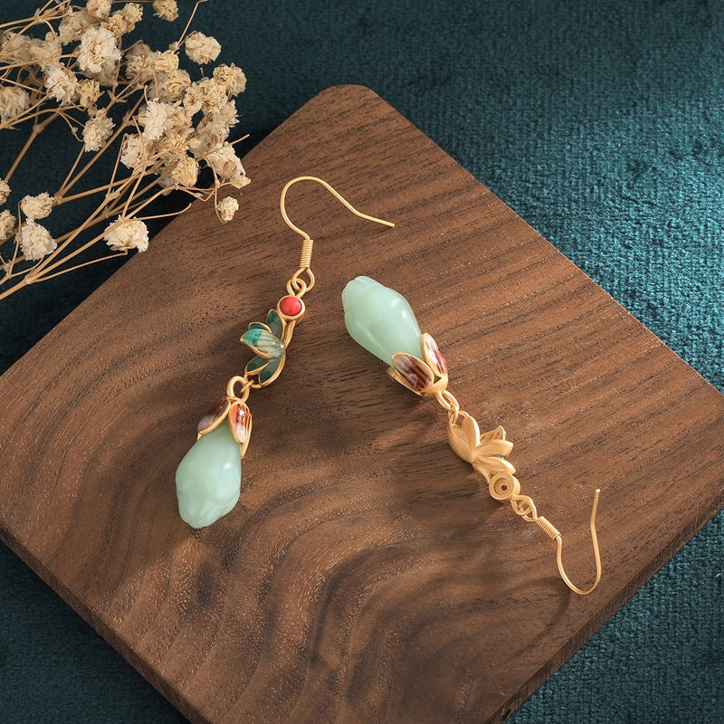 Fashion Vintage Jewelry Enamel Niche Sier Ear Magnolia Earrings