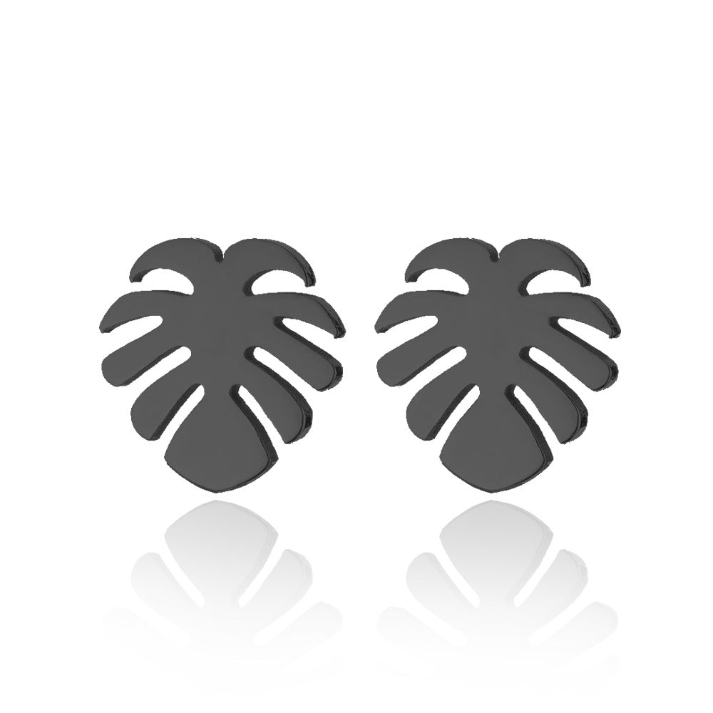 Graceful Personality Coconut Stainless Steel Leaf-shaped Small Rings