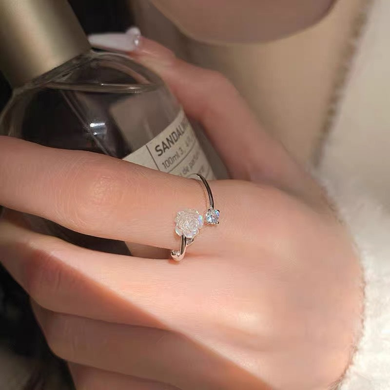 Sterling Sier Chic Rose Forefinger Adjustable Rings