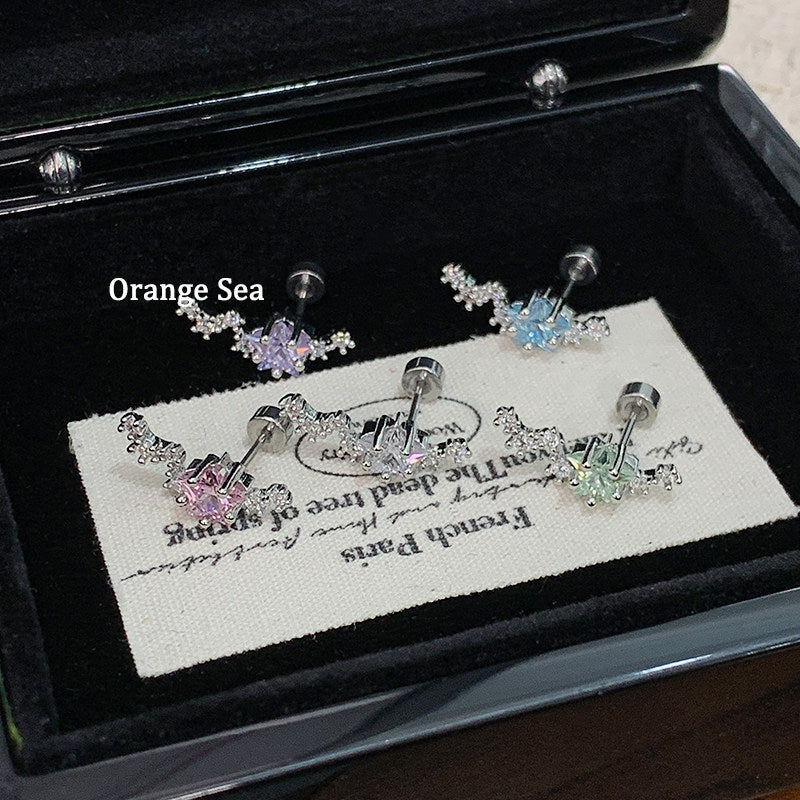 Bunch Of Meteor Flash Zircon Auricle Nail Titanium Steel Niche Stud Earrings