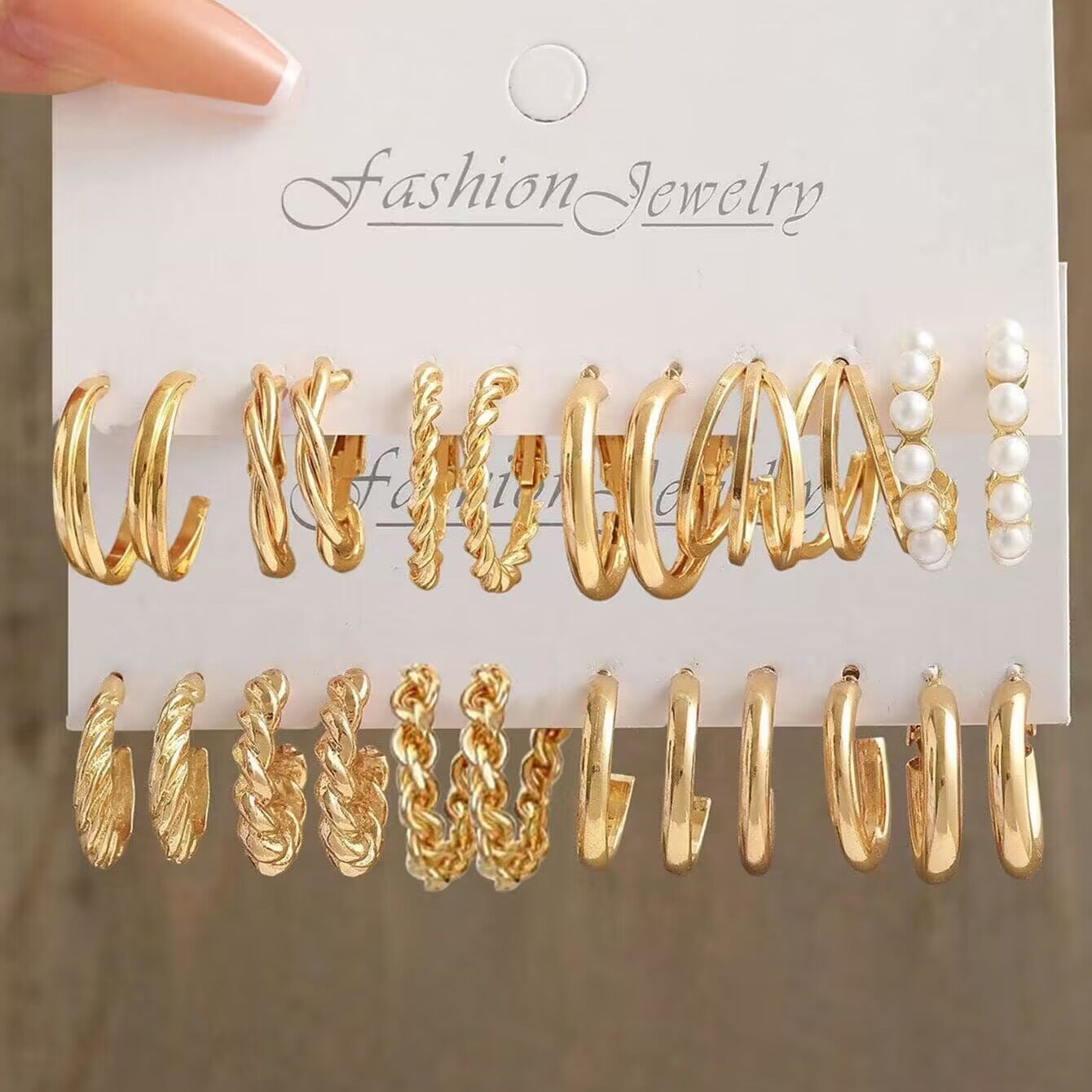 Ear Square Geometric Vintage Pearl Hepburn Style Earrings