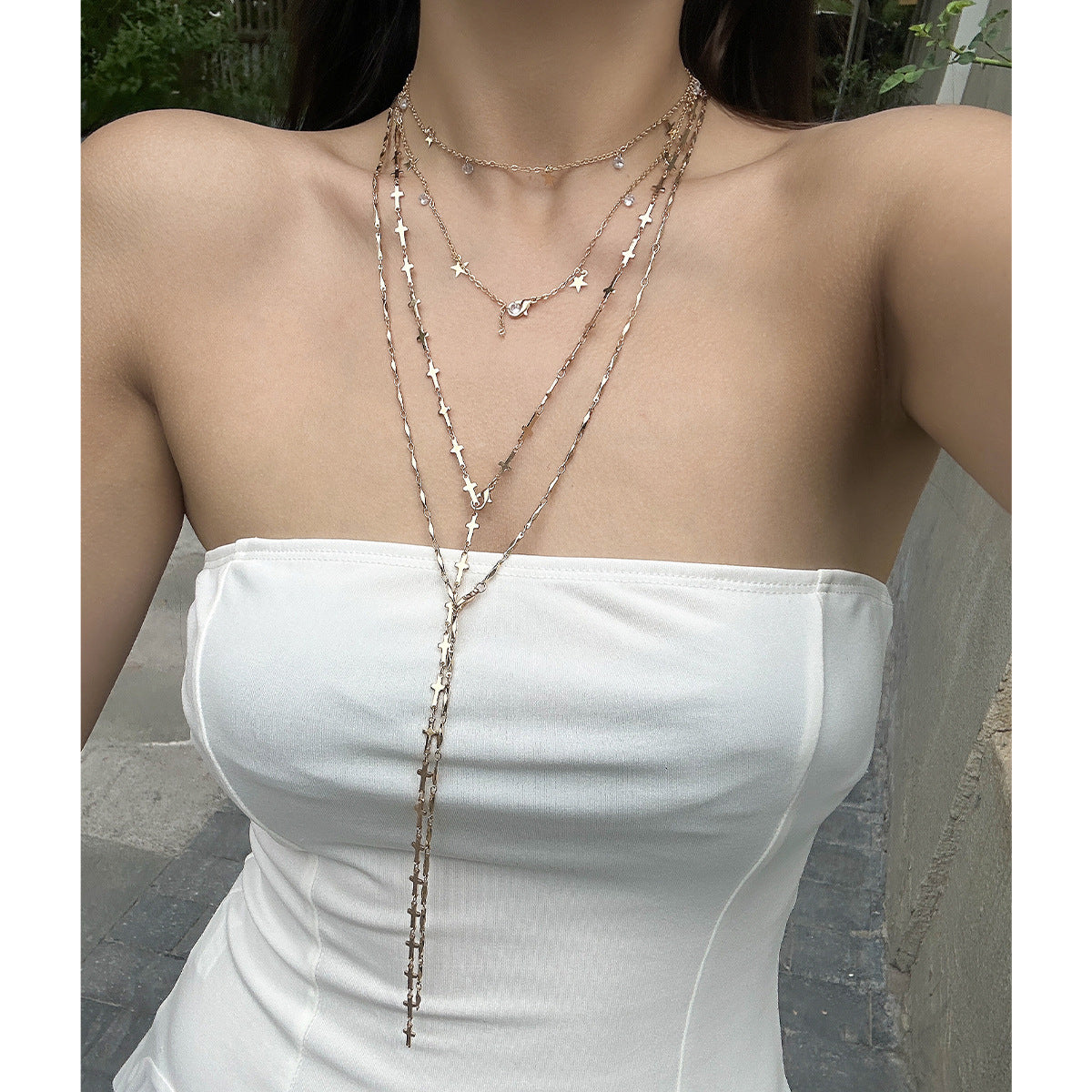 Crystal Y-shaped Copper Chain Simple Geometric Necklaces