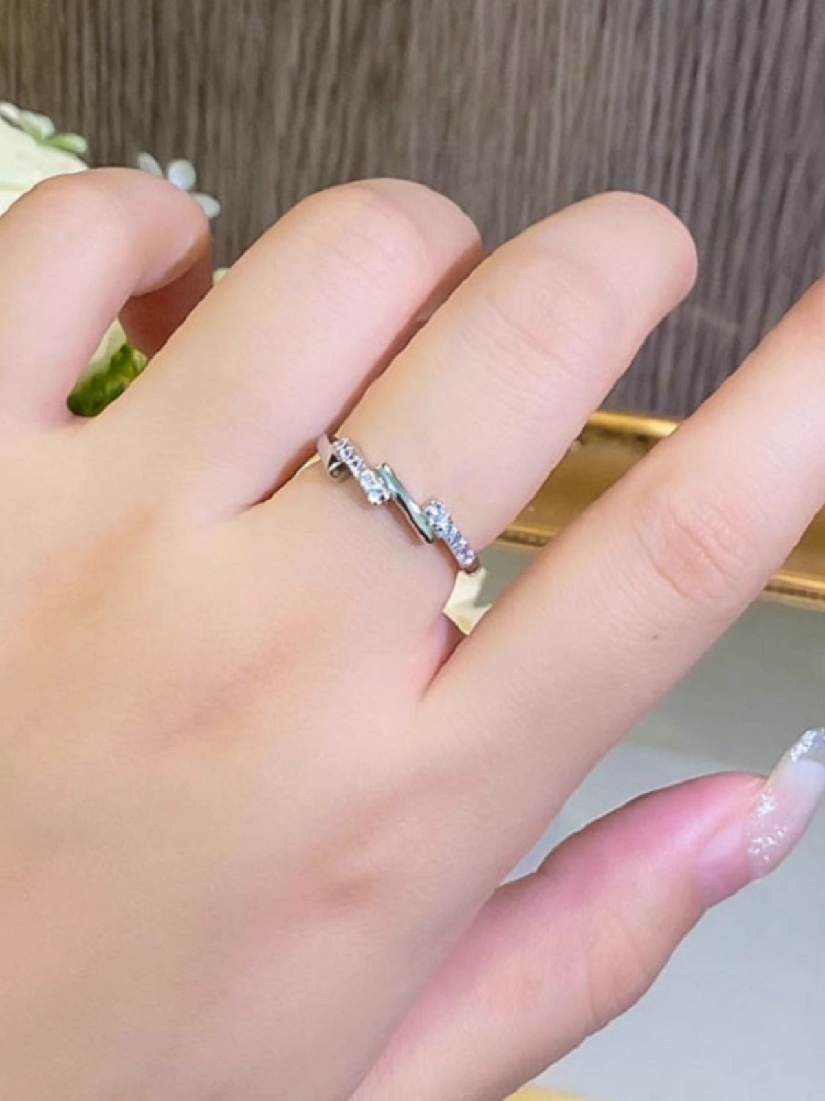 Women's Korean Step Oblique Row Micro Rhinestone Jewelry Titanium Steel Rings