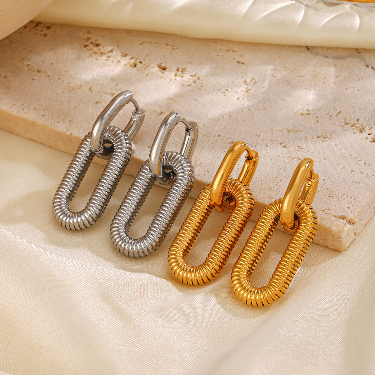 Plated Geometric Ellipse Ear Clip Female Personality Hip Earrings