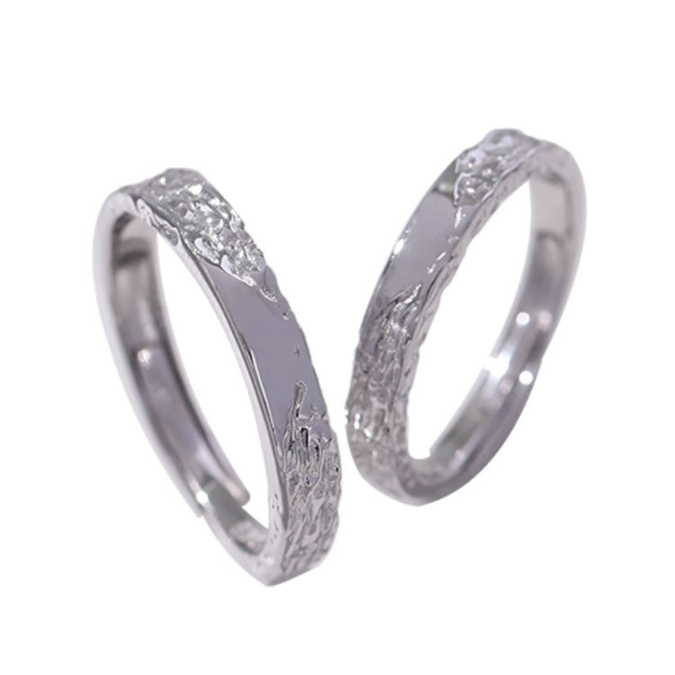 Sterling Sier Couple Pair Simple Light Luxury Design Texture Rings