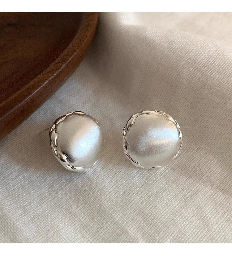 Women's Geometric Frosted Brushed Round Square Sier For Cold Wind Personality Earrings