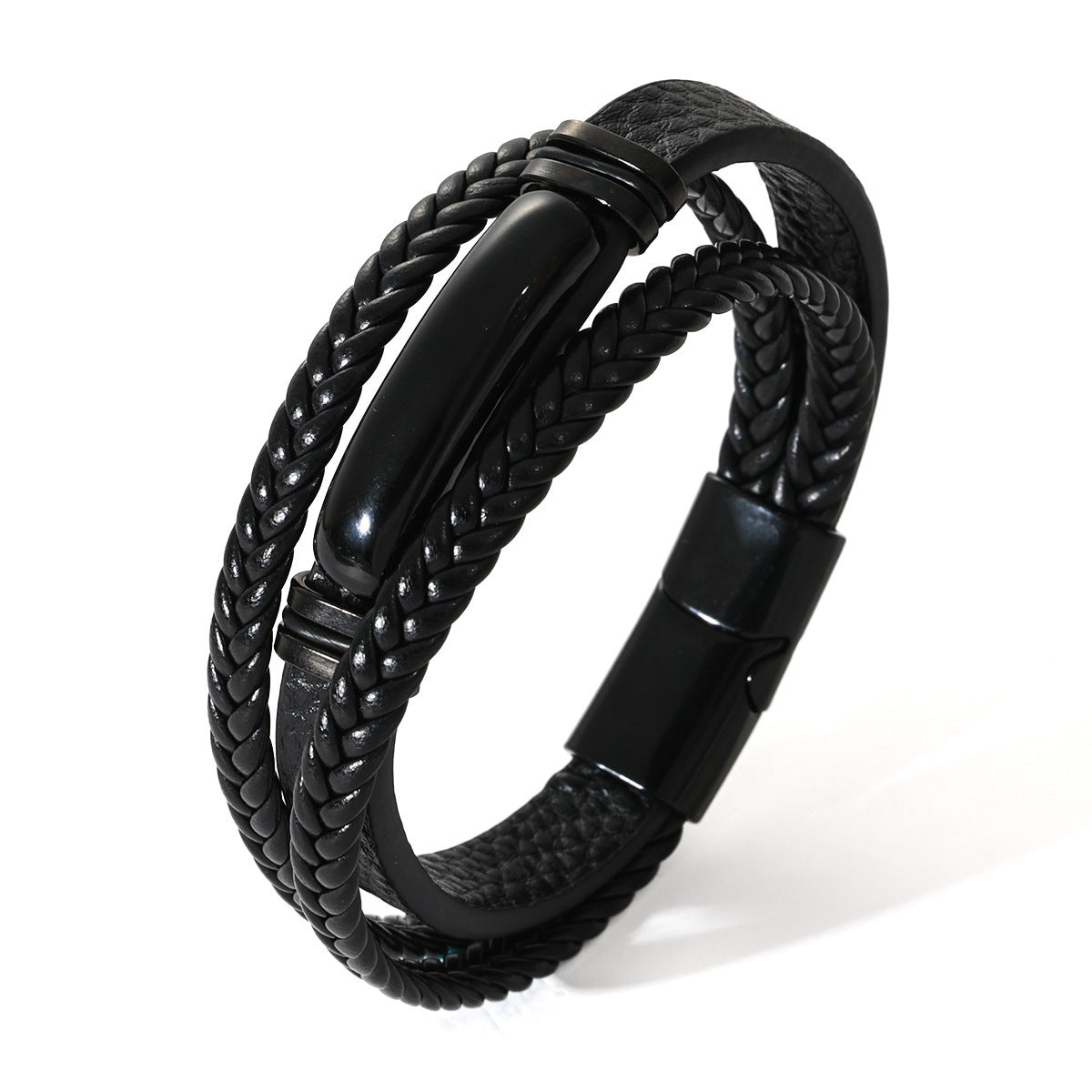 Men's Rope Leather Tigereye Stone Magnetic Buckle Bracelet