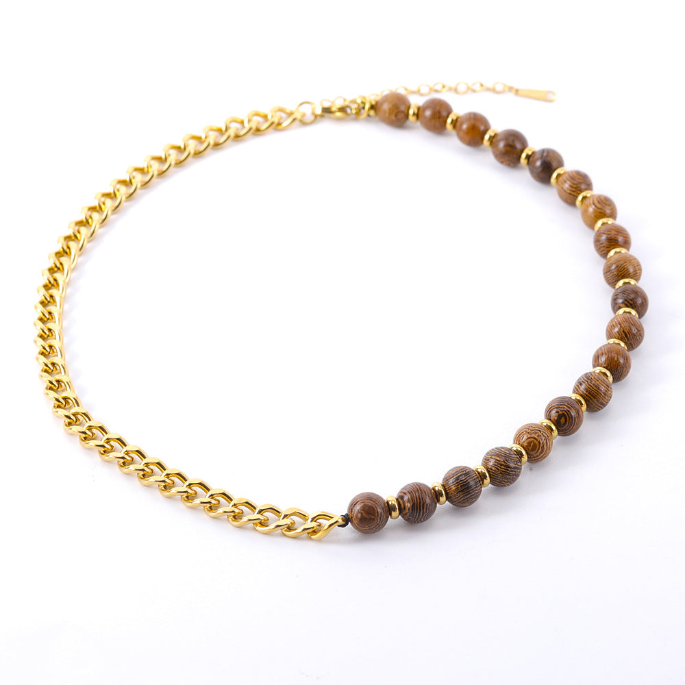 Men's Titanium Steel Cuban Set Natural Tigereye Necklaces