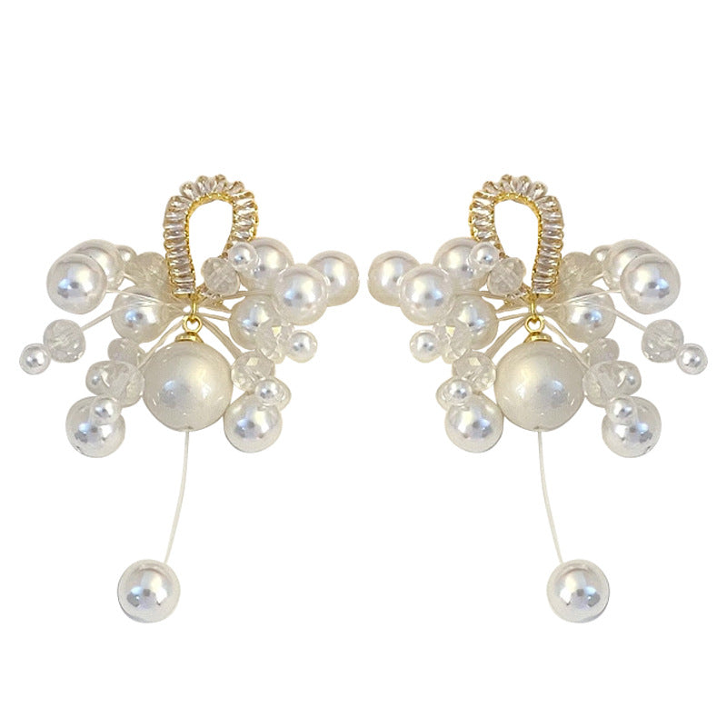 Women's Style Refined Simple High-grade Pearl Crystal Tassel Earrings