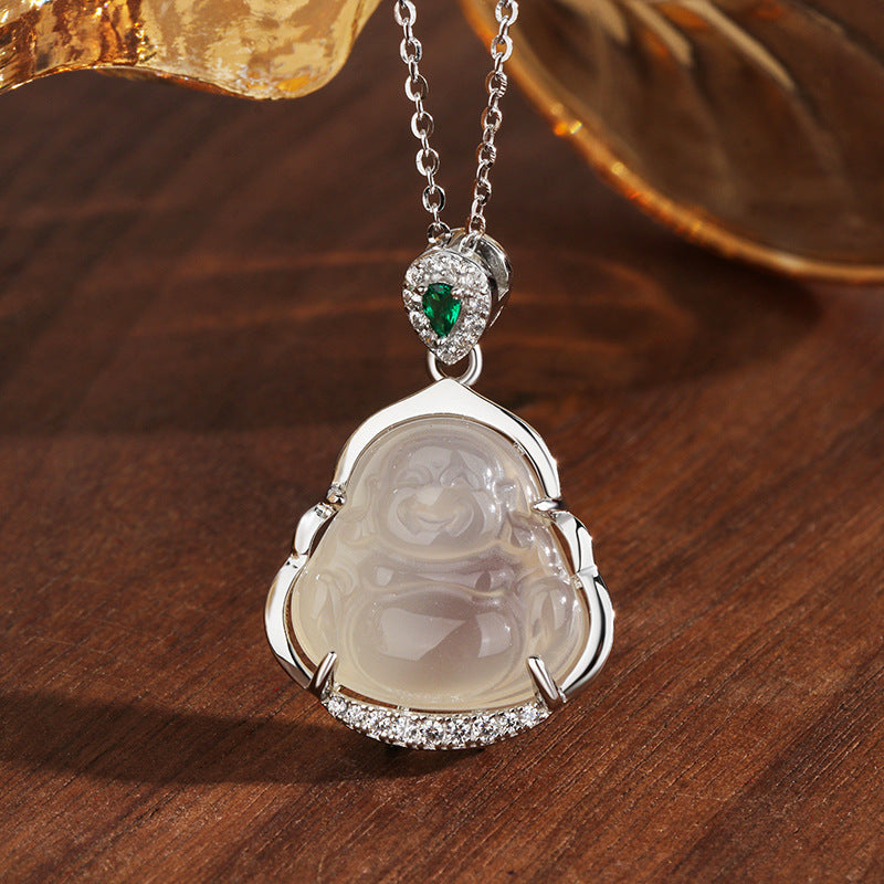 Women's Sterling Sier Diamond White Chalcedony Maitreya For Simple Necklaces