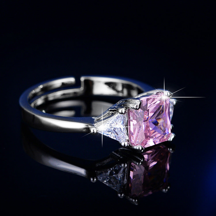 Tourmaline Rhinestone Live Broadcast Simple Princess Square Temperament Ring