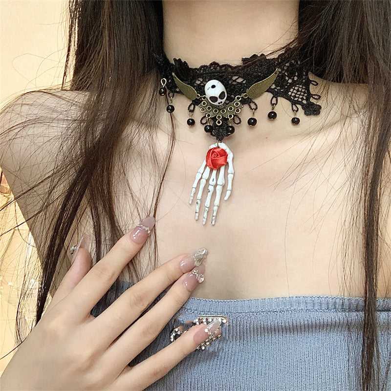 Lace Skull Clutch Dark Neck Accessories Necklaces