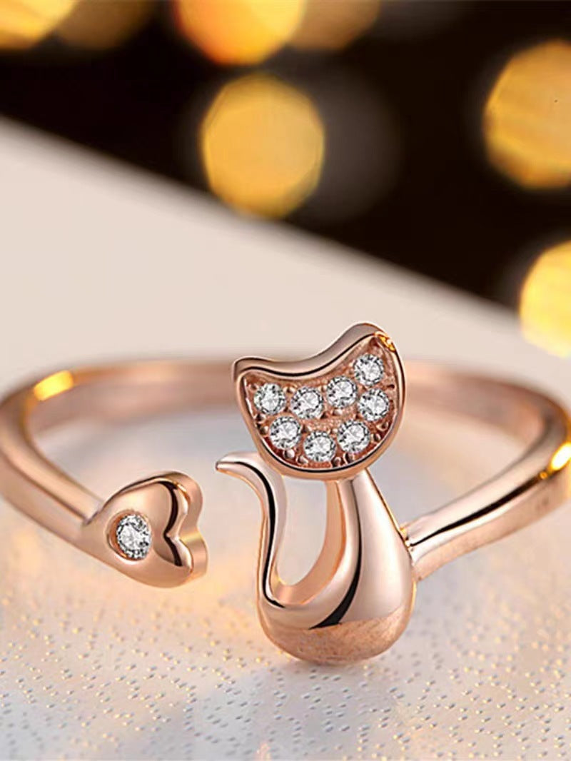 Korean Style Cute Cat Tail Open Adjustable Female Trendy Cool Rings
