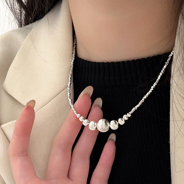 Sterling Light Luxury Minority Brushed Ball Necklaces