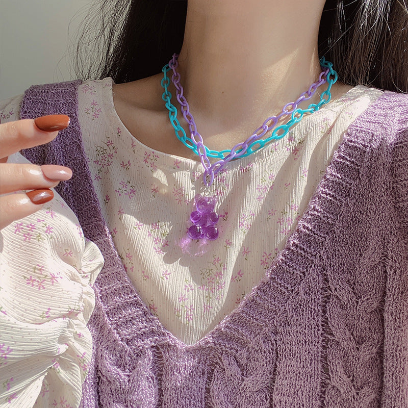 Cartoon Colorful Bear Soft Candy Color Necklaces