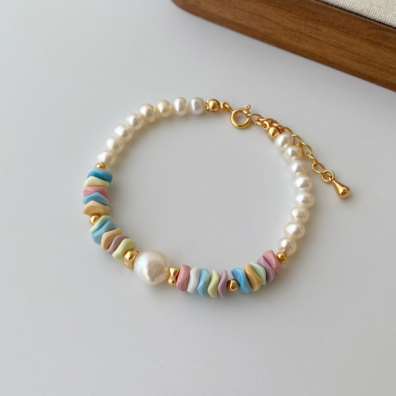 Women's Rainbow Stone Dopamine Pearl Light Luxury Minority Clavicle Chain Necklace