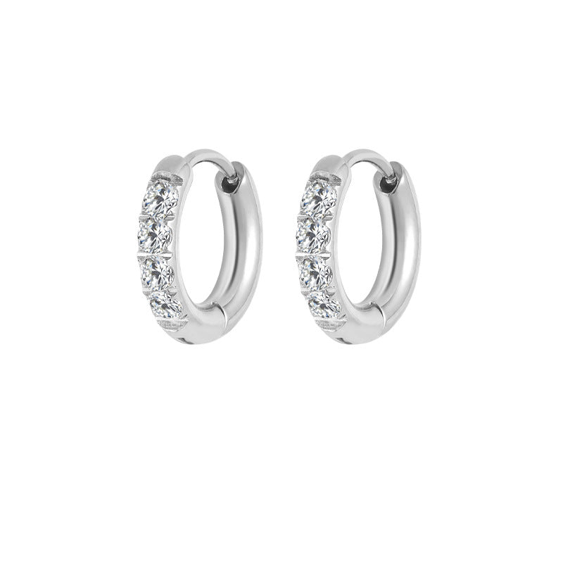 Carved Stainless Steel Studded With Zircon Earrings