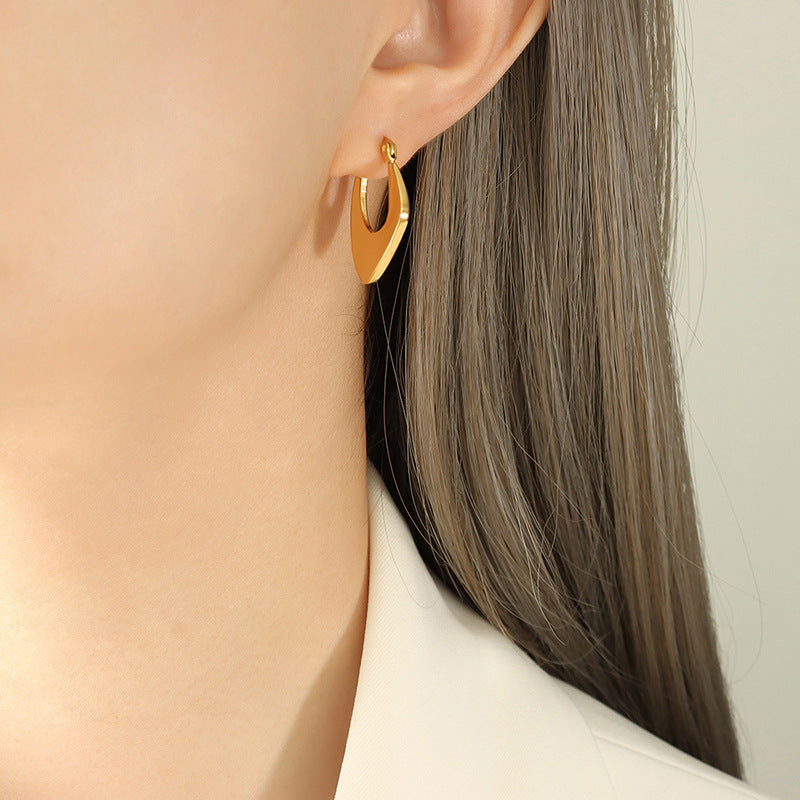 Geometric Simple Soft Curve Square Irregular Design Female Titanium Earrings