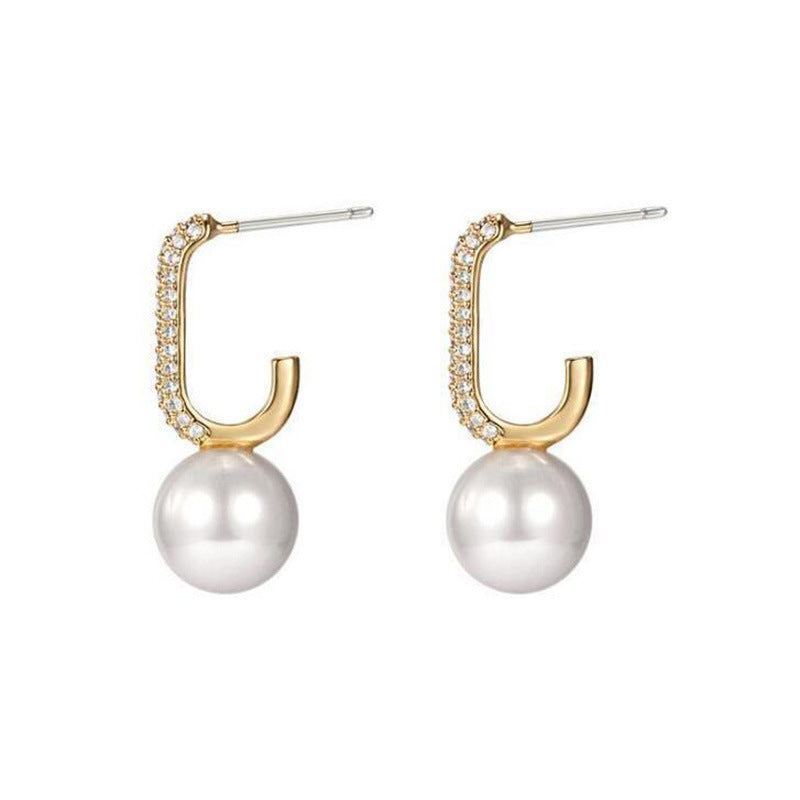 Style Personality Diamond Shaped Fashion Simple Pearl Stud Earrings