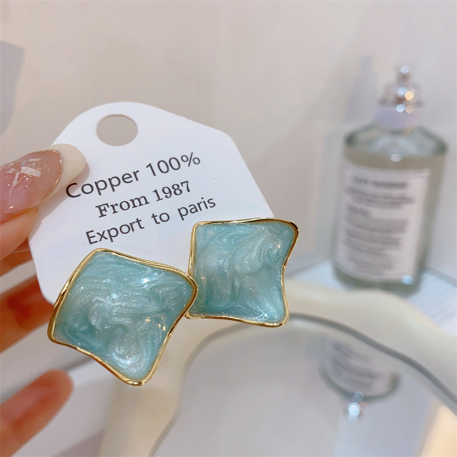 Gold-plated Fashion Blue Color Collection Enamel Earrings