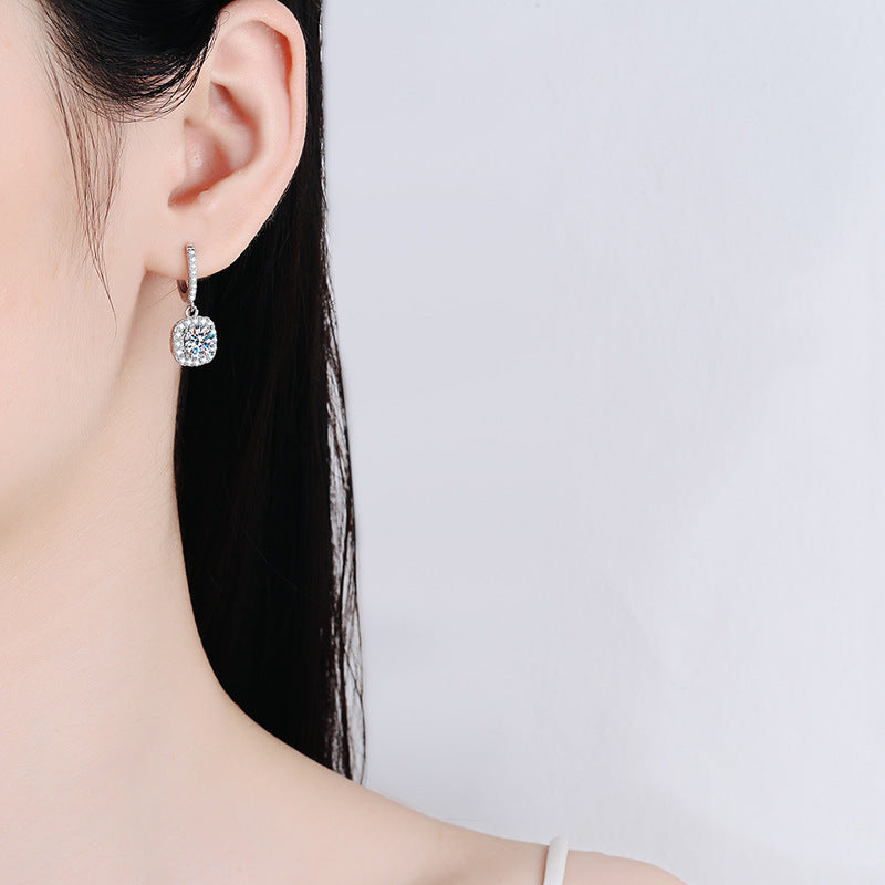 Women's Moissanite Sier Classic Square Bag Exquisite Earrings