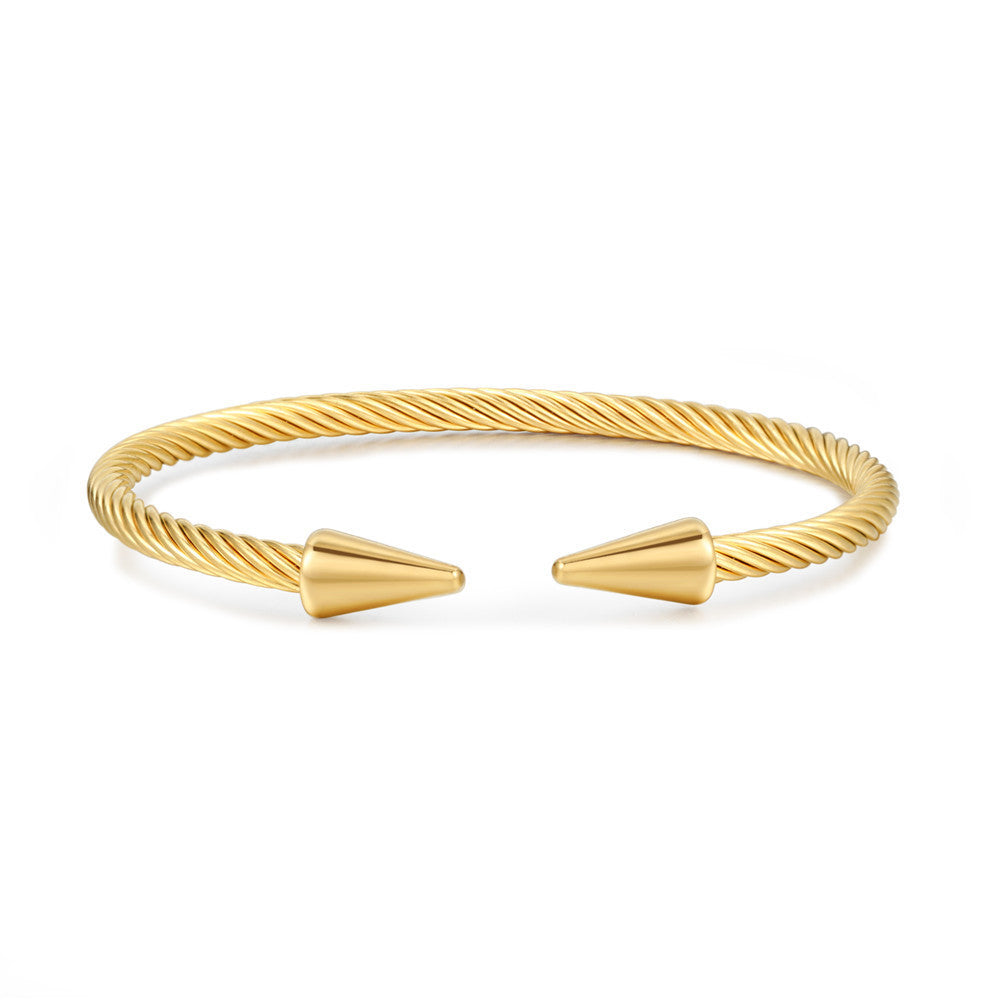 Men's Fashion Simple Titanium Steel Gold Plated Shaped Open Bracelets