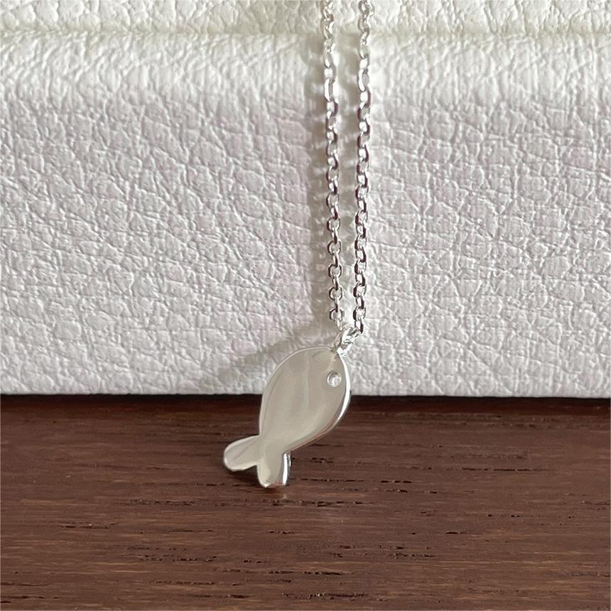 Fan Korean Style Sterling Sier Fish Necklaces