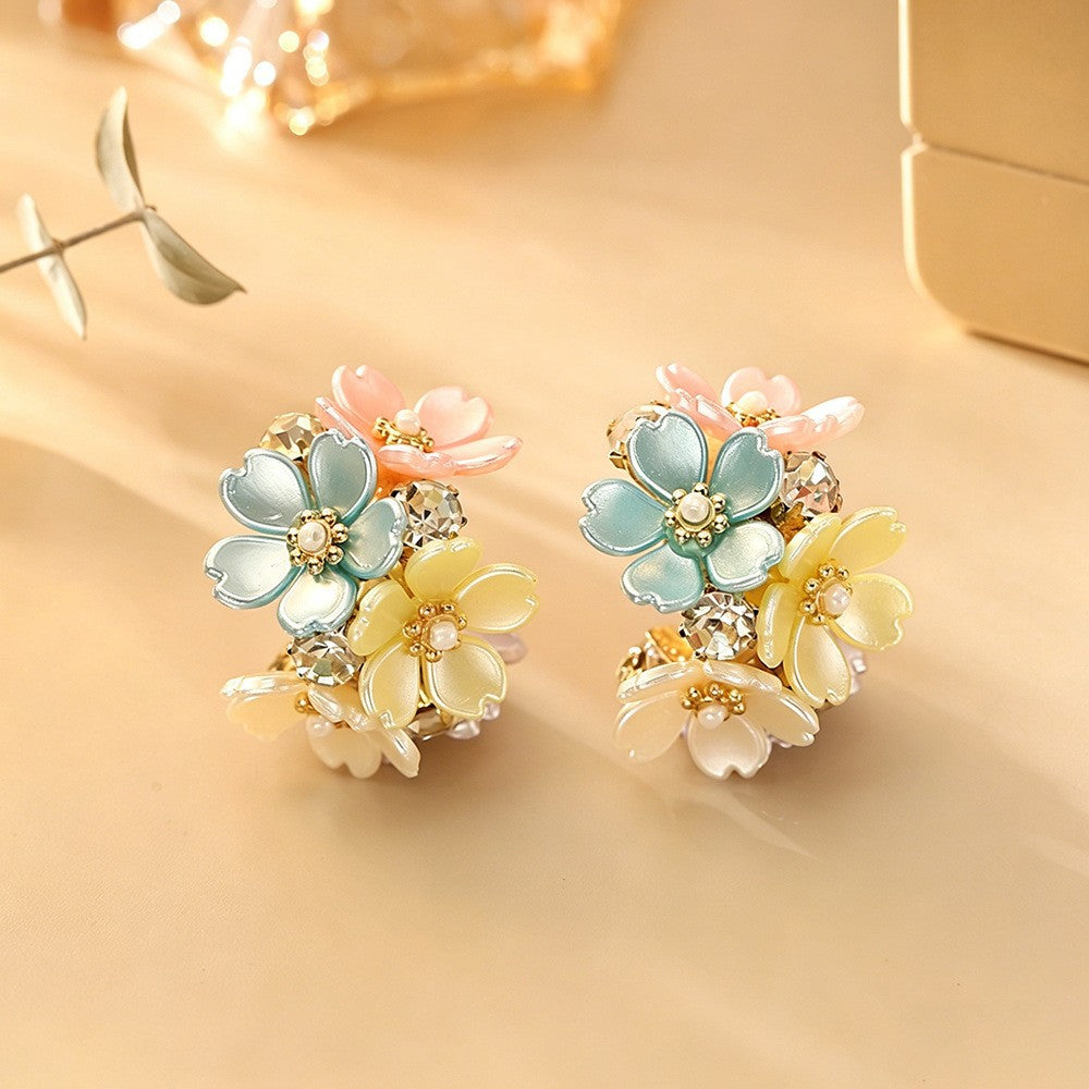 Gentle Pink Rose Flower Basket Ear Clip Design Earrings