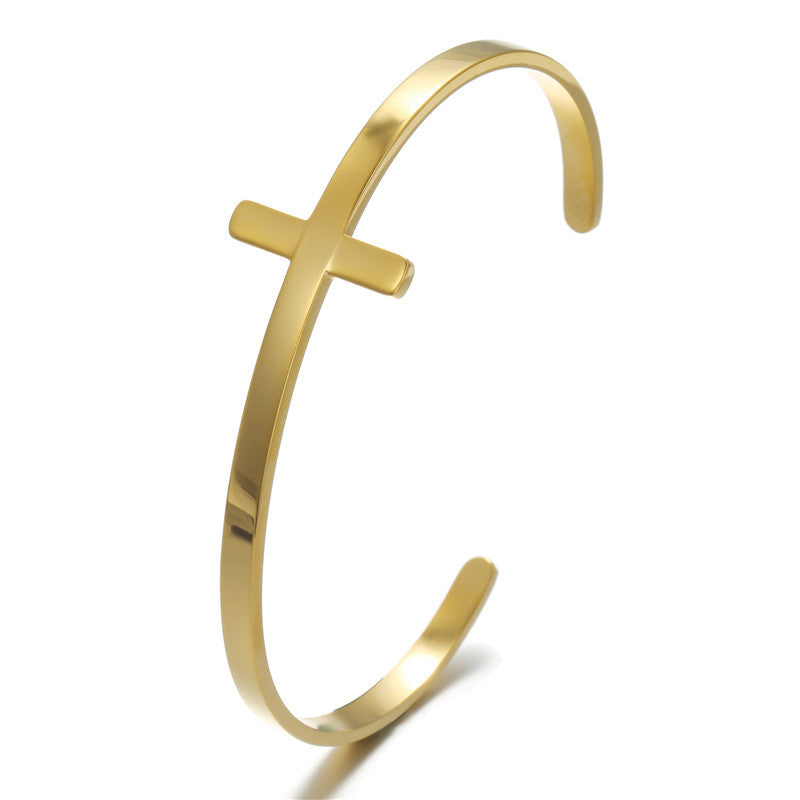 Men's Fashion Simple Titanium Steel Gold Plated Shaped Open Bracelets