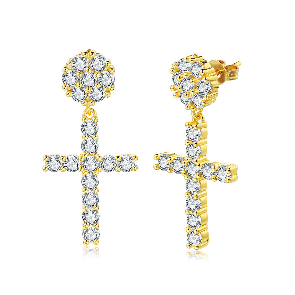 Hip Hop Full Diamond Cross Eardrops Male Earrings