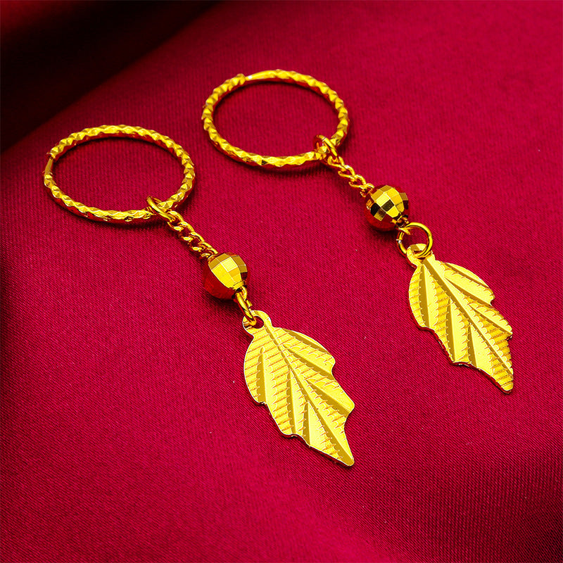 Twist Leaf-shaped Ear Vietnam Placer Gold Maple Leaf Earrings
