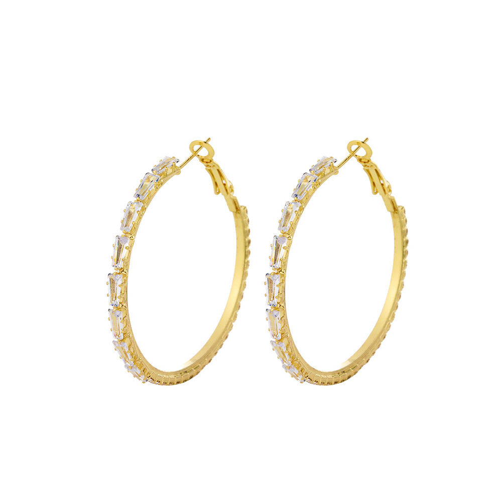 Sier Needle Zircon Elegant High Sense Full Diamond Big Circle Earrings