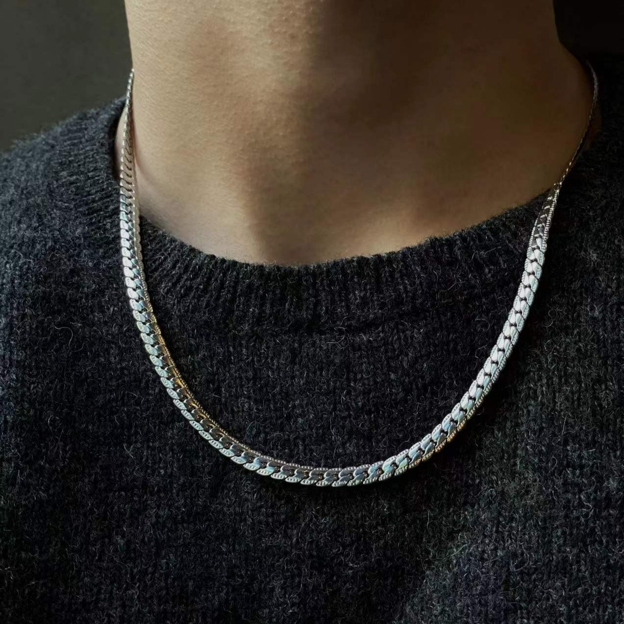 Men's Embossed Cuban Link Chain Colorfast Simple High Sense Design Necklaces