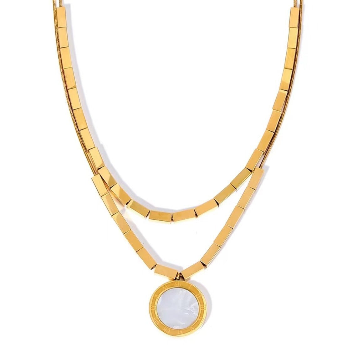 Twin Light Luxury Temperament Round Roman Black White Double-sided Necklaces