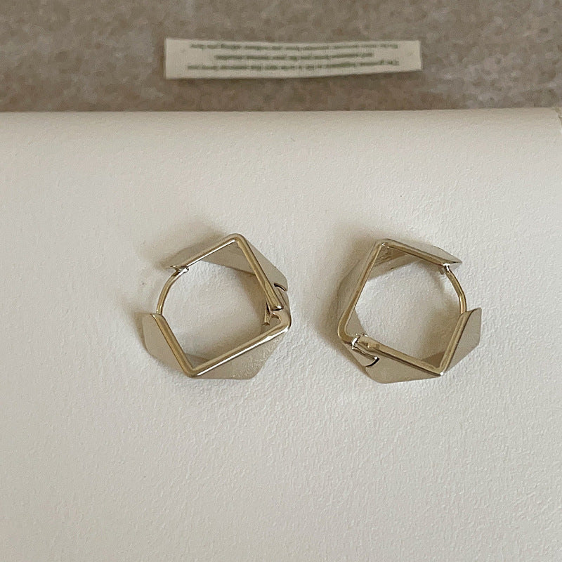 Style Geometric Irregular Rhombus Glossy Metal Personality Trendy Earrings