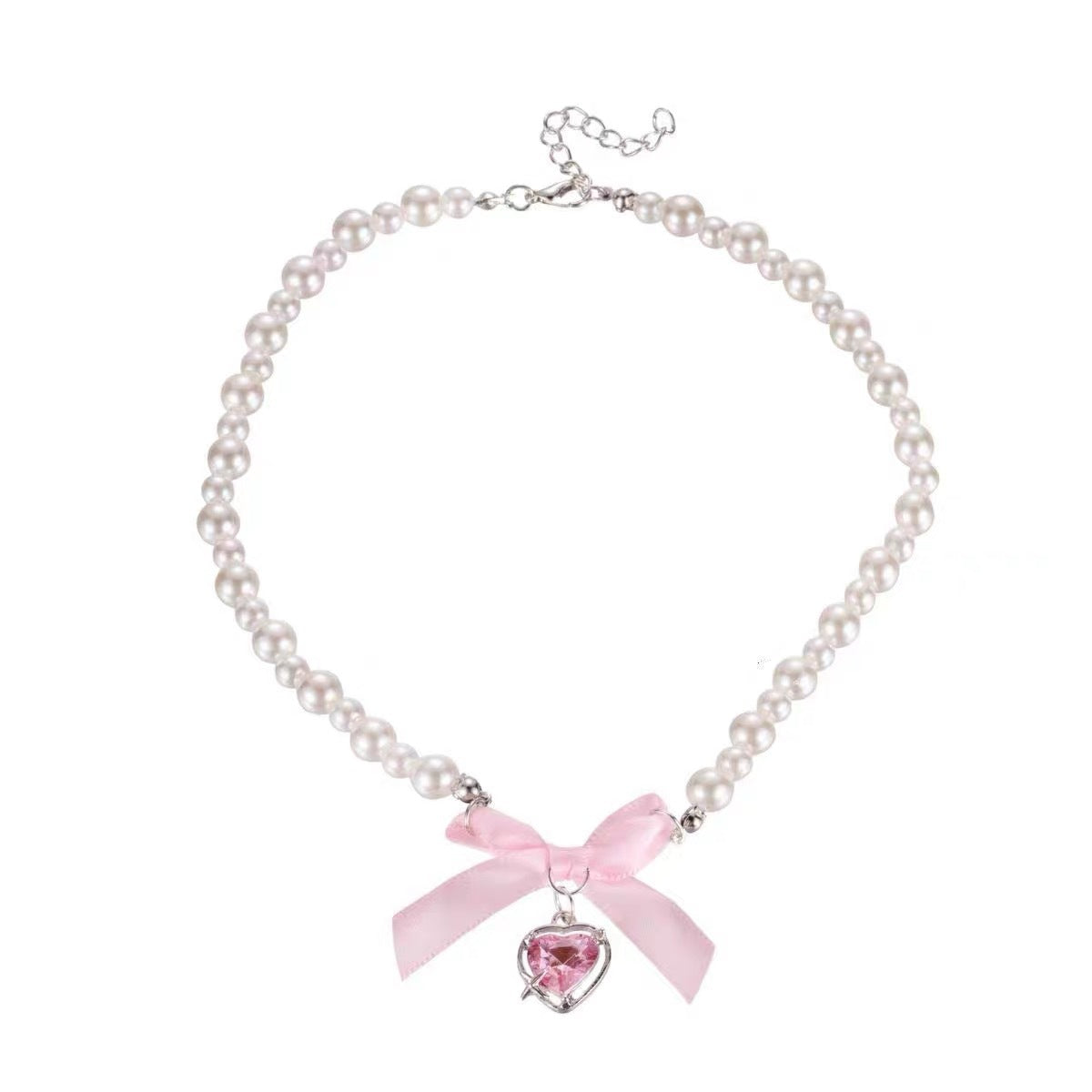 French Romantic Love Baroque Pearl Female Sexy Sweet Bow Necklace
